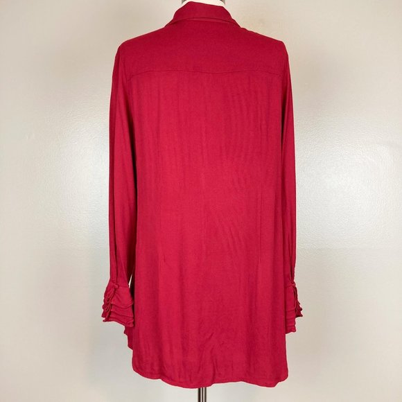 SOFT SURROUNDINGS - M - Dark Red Poet Ruffle Button Down - Picture 4 of 7